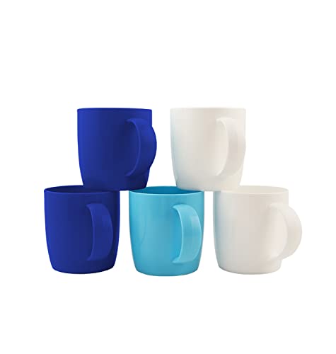 fulong Reusable Plastic Drinking Cup Set - BPA Free, Comfortable Handle, 13oz - 5 Pack in Blue