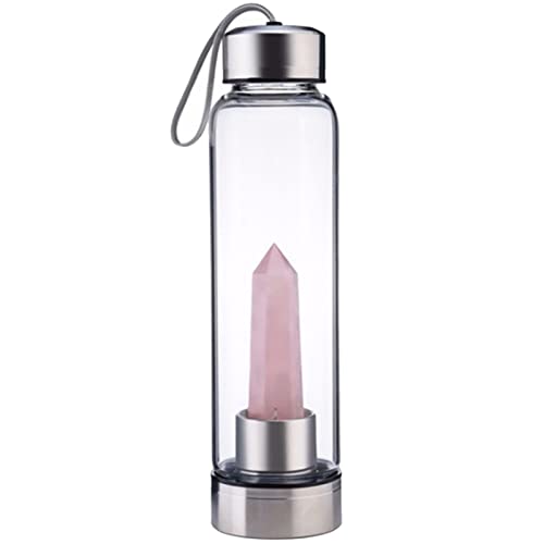 ChezMax Crystal Glass Water Bottle - Energy-Enhancing Quartz Center, Leak-Proof, 21.5cm