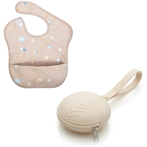 Ali+Oli Baby Essential Kit - Oeko-Tex Certified Pacifier Case & Waterproof Smock Bib