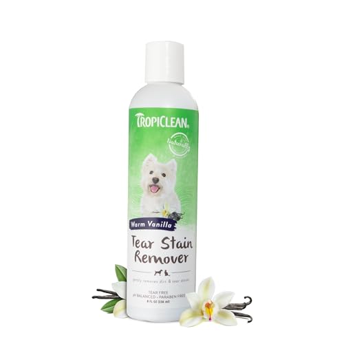 TropiClean Dog Shampoo - Tear Stain Remover, Natural Ingredients, Vanilla Scent - 8 oz.