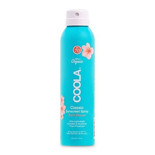 COOLA Organic Sunscreen SPF 70 Spray - Broad Spectrum Protection, Peach Blossom Scent - 6 Fl Oz