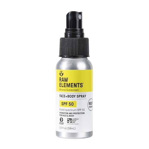 Raw Elements Sunscreen Spray SPF 50 - Broad Spectrum UVA/UVB, Reef Safe, Water Resistant - 2oz