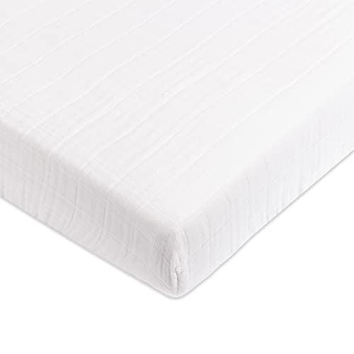 Babyletto Organic Cotton Mini Crib Sheet - GOTS-Certified, Ultra-Soft, Breathable Muslin - White