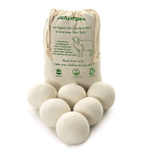 Ezhippie Quality Wool Dryer Balls - Natural Fabric Softener, Reduces Static & Wrinkles - 6 XL Pack