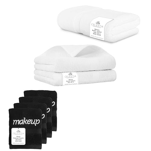 Premium 100% Cotton Towel Set - Ultra-Absorbent, Soft & Chemical-Free - 7 Pack, White & Black