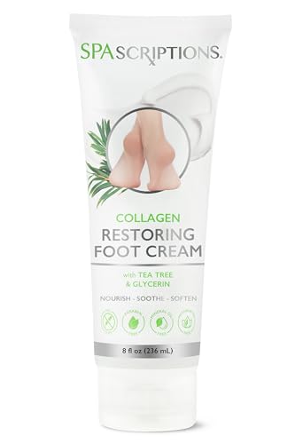 SpaScriptions Foot Cream - Moisturizes & Repairs Dry, Cracked Skin with Tea Tree & Collagen - 8oz