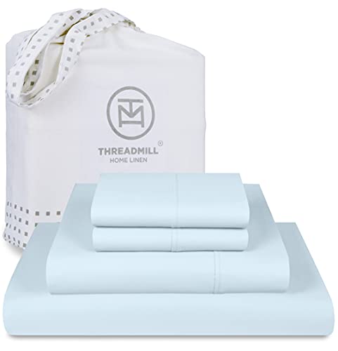 Threadmill King Bed Sheet Set - Luxurious 1000 Thread Count Supima Cotton, Light Blue - 6 Pieces