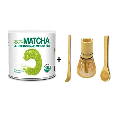 MATCHA DNA Organic Matcha Green Tea Powder - Antioxidant-Rich, Traditional Whisk Set - 8 oz