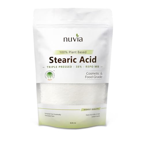 Nuvia Organics Stearic Acid - 100% Plant-Based, Food Grade, Triple Pressed - 8oz