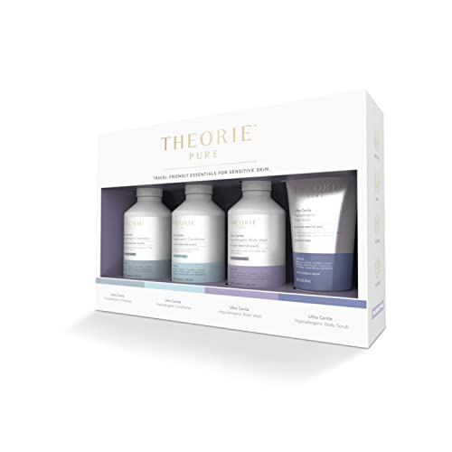 THEORIE PURE Travel Set - Hypoallergenic 3-in-1 Shampoo, Body Wash & Scrub - Fragrance-Free