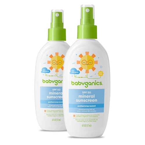 Babyganics Sunscreen Spray - SPF 50 UVA/UVB Protection, Water Resistant, 6 Fl Oz (Pack of 2)