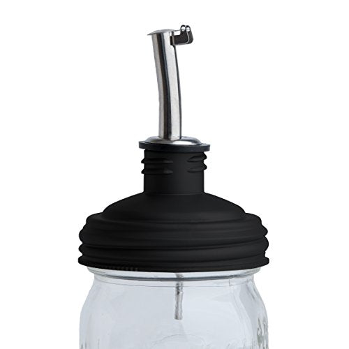 reCAP Mason Jar Pour Spout - Leak-Proof Olive Oil Dispenser, Made in USA, Black - Regular Mouth