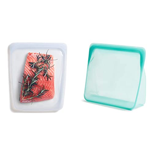 Stasher Reusable Silicone Storage Bags - Leak-free, Microwave Safe, BPA-Free - 2 Pack, Aqua & Clear