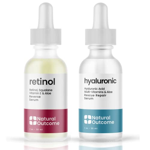 Natural Outcome Face Serum Set - Hydrating & Anti-Aging with Retinol & Hyaluronic Acid - 1oz Each