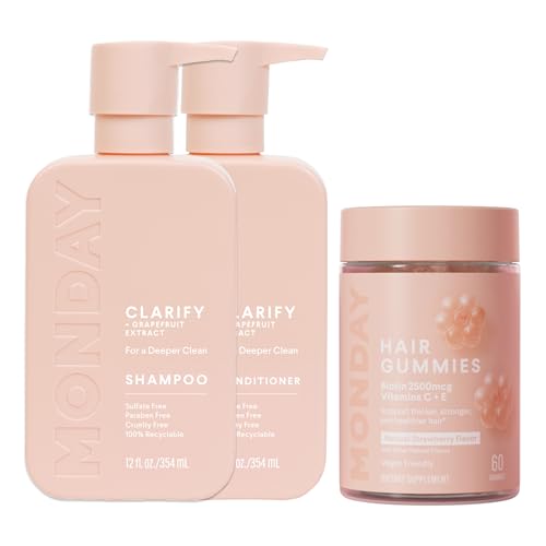 MONDAY HAIRCARE Clarify Shampoo & Conditioner Set - Weightless Cleanse, Hair Gummies - 12oz + 60ct