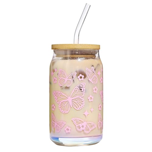 Sheffield Home Tumbler - Stylish Pink Butterflies, BPA-Free Straw, Secure Lid - 16oz