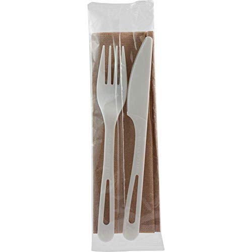 World Centric Compostable Cutlery Set - TPLA Fork, Knife, Napkin, 500 Count, Reusable