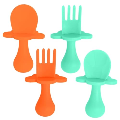 Grabease Baby Spoon Set - Supports Self-Feeding, BPA & Phthalate-Free - 2 Utensils, Mint & Orange