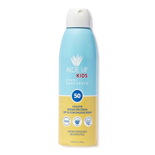 Aloe Up Kids Sunscreen Spray SPF 50 - Fast-Drying, Sensitive Skin Formula, Reef Safe - 6 Oz