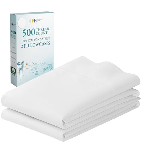 CALIFORNIA DESIGN DEN Cotton Pillowcase Set - Soft, Breathable, Skin-Friendly - Queen Size, White