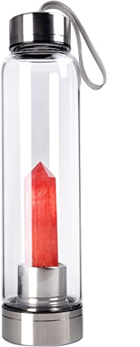 ChezMax Crystal Glass Water Bottle - Natural Energy Boost, Leak-Proof & Customizable Gems - 21.5cm