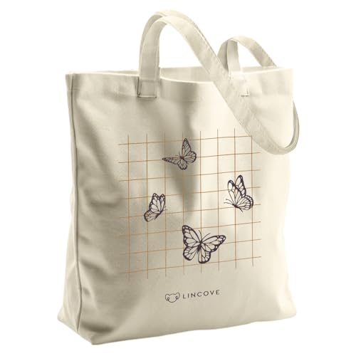 Lincove Canvas Tote Bag - Stylish, Durable 100% Natural Cotton, 15" W x 17" H - Ideal for Daily Use