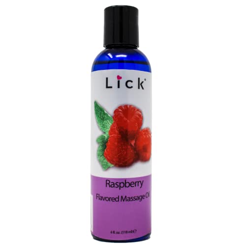 LICK Raspberry Massage Oil - Soothing Vitamin E, Non-Greasy, Vegan - 4oz Edible Body Oil