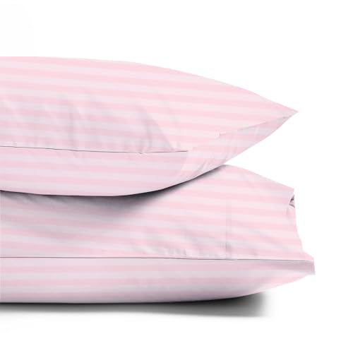 Luxurious Cotton Pillow Cases - Cooling, Durable, OEKO-TEX Certified - Set of 2, Blush Stripe