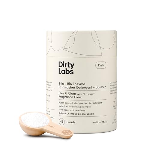 Dirty Labs Dishwasher Detergent - Ultra Clean, Nontoxic Bioenzymes, Scent Free - 48 Loads