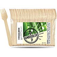 Bamboodlers Disposable Wooden Forks - Non-Toxic, Chic Design, Biodegradable - Pack of 100, 6.5"