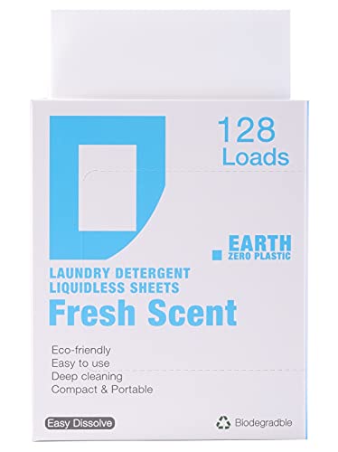 Earth Zero Plastic Laundry Detergent Sheets - Deep Clean, Biodegradable, Fresh Scent - 128 Count