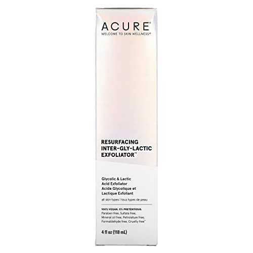 Acure Exfoliator - Gentle Facial Resurfacing with Glycolic & Lactic Acids - 100% Vegan - 4 fl oz