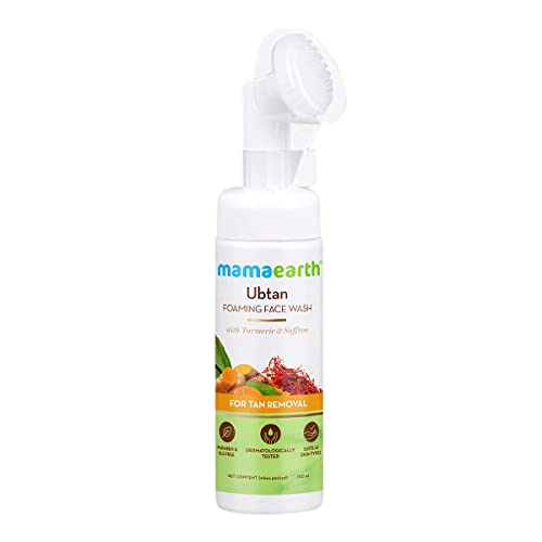 MAMAEARTH Ubtan Foaming Face Wash - Tan Removal, Hydrating with Turmeric & Saffron - 5.07 Fl Oz