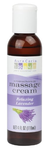 Aura Cacia Essential Oil Massage Cream - Relaxing Lavender, Nourishing Jojoba & Coconut - 4oz