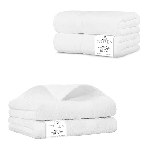 Premium Cotton Towel Set - Soft, Highly Absorbent, OEKO-TEX Certified - 4-Piece White Bundle