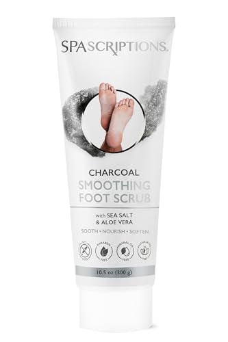 Spascriptions Charcoal Foot Scrub - Exfoliates Dry, Cracked Skin, Sea Salt & Aloe Vera - 10.5 oz