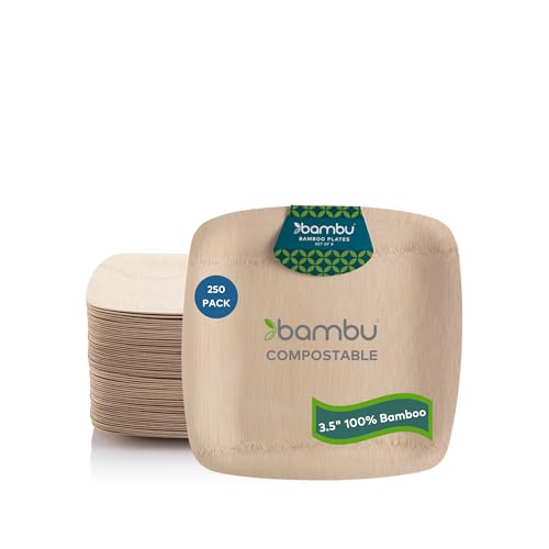 Bambu Compostable Bamboo Plates - 100% Natural, Durable & Lightweight - 3.5 Inch, 250 Pack