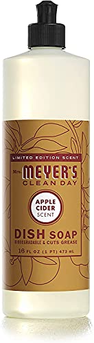 Mrs. Meyer's Dish Soap - Grease Cutting, Plant-Derived Ingredients, Apple Cider Scent - 16oz