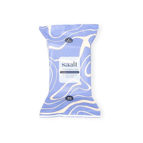 Saalt Menstrual Cup Wipes - Gentle Clean Ingredients, Biodegradable & Flushable - 30 Count