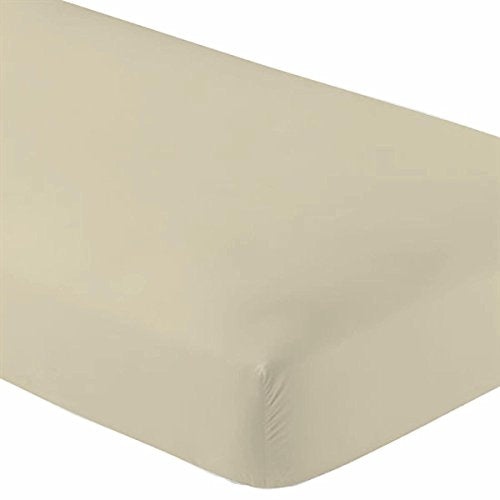 Crescent Fitted Sheet - Soft, Breathable 100% Cotton, Oeko-Tex Certified - Twin XL Beige, 15" Pocket