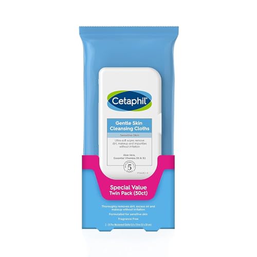 Cetaphil Body Wipes - Gentle Cleansing for Sensitive Skin, Hypoallergenic - 50 Count Twin Pack