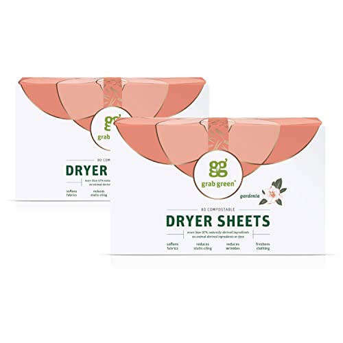 Grab Green Fabric Softener Dryer Sheets - Naturally Softens, Reduces Static & Wrinkles - 160 Sheets