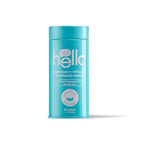 hello Toothpaste Tablets - Whitens Teeth, Removes Plaque, Vegan, Natural Peppermint - 60 Tablets