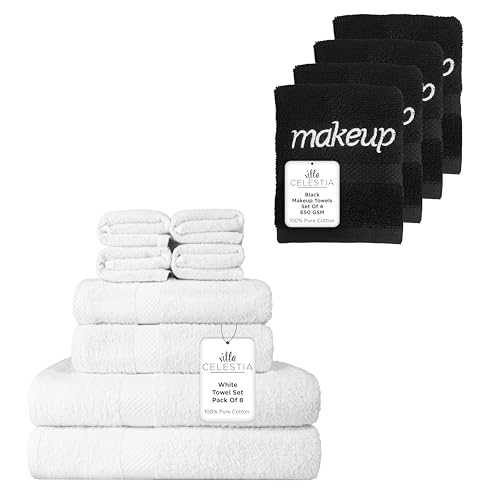 Luxury 100% Cotton Towel Set - Ultra Absorbent, Soft, Quick Dry, 12 Pack for Home & Spa