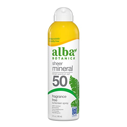 Alba Botanica Sheer Mineral Sunscreen Spray - SPF 50, Hypoallergenic, Water-Resistant - 5 fl oz