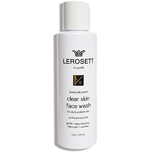 LEROSETT Face Wash - Gentle Exfoliating Cleanser, Reduces Pores, Vegan, 12 Botanicals - 4oz