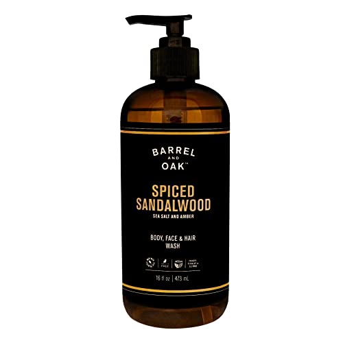 Barrel and Oak Body Wash - All-In-One Cleanser, Natural Exfoliator, Spiced Sandalwood - 16oz