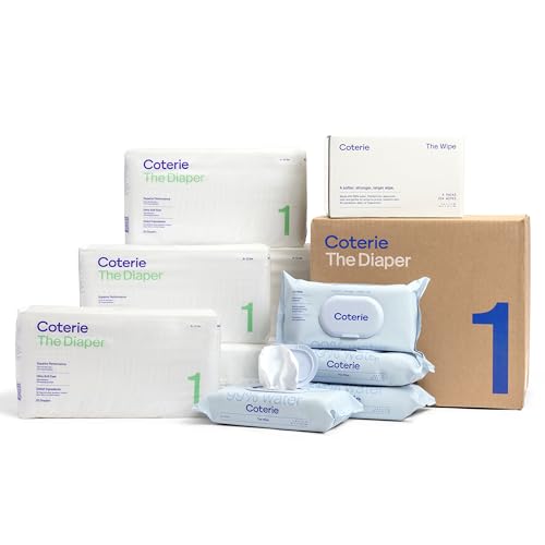 Coterie Diaper & Wipe Kit - Ultra-Soft, Hypoallergenic, Plant-Based - 198 Diapers & 224 Wipes