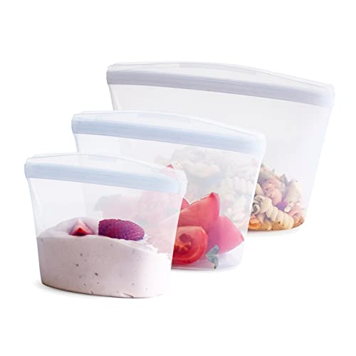 Stasher Premium Silicone Food Storage Bags - Leak-Free, BPA-Free, Reusable - 3-Pack Clear