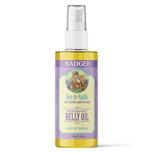 Badger Pregnant Belly Oil - Nourishing Rose & Vanilla for Stretch Marks, Certified Organic - 4 fl oz